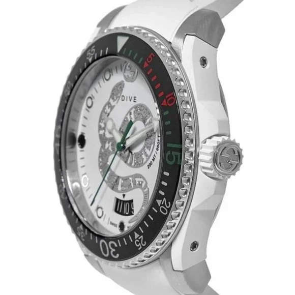 Gucci Dive NEW White Snake Motif Rubber Band Men's/Unisex Watch, 40mm, YA136330 - Picture 4 of 6
